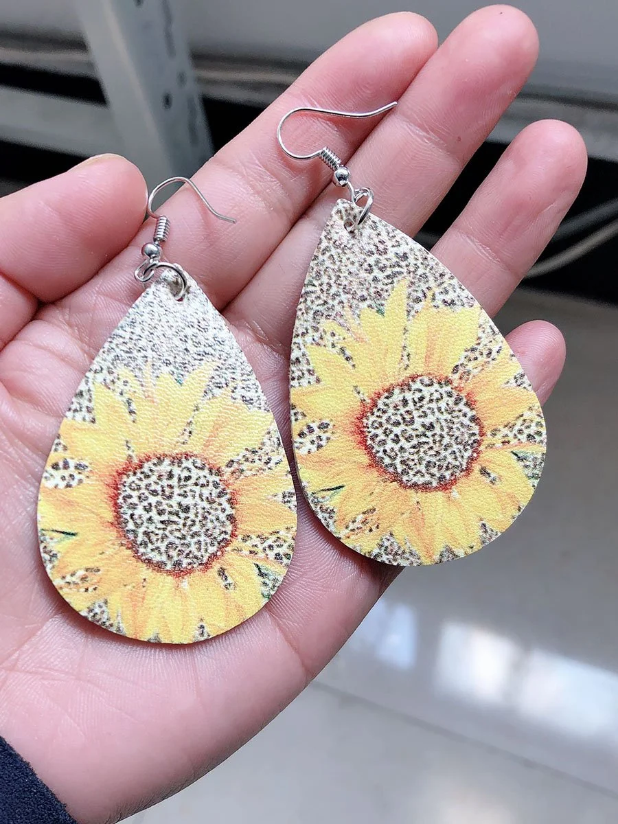 Leopard Sunflower Leather Earrings