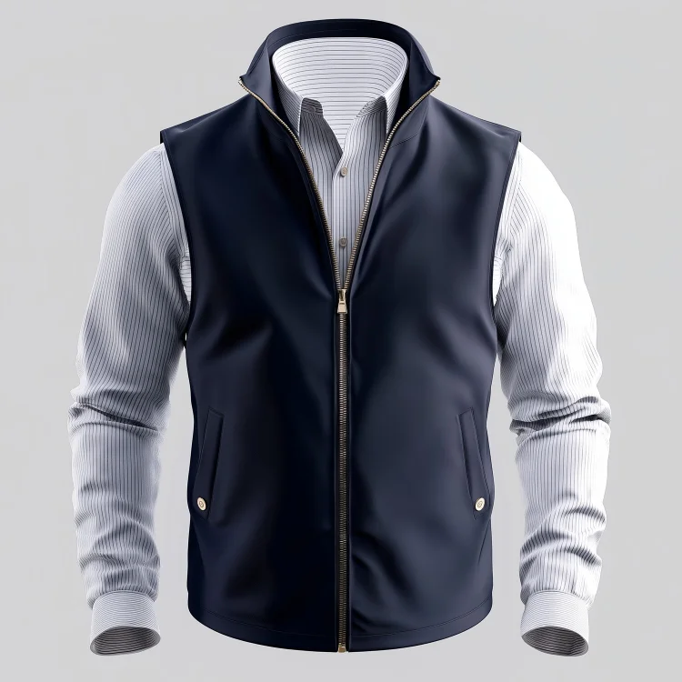 Men's Stand Collar Zip Up Slant Pocket Windproof Vest