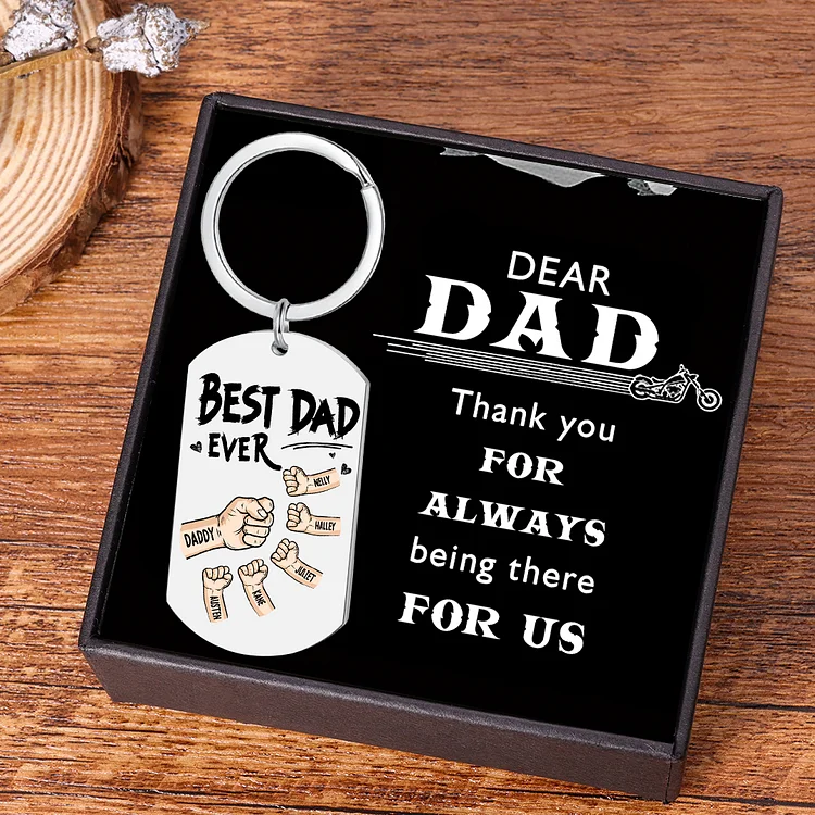 Personalized 6 Names Keychain Custom Fist Bump Keychain Father's Day Gift Best Dad Ever