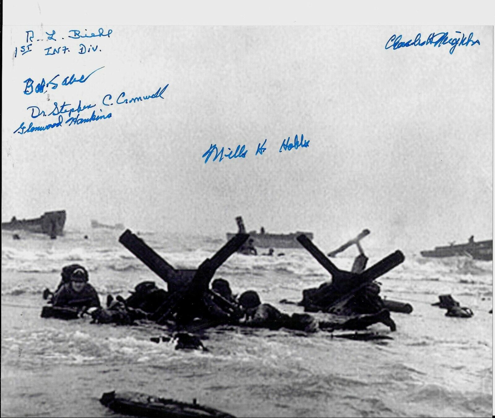 D-DAYJUNE 6,1944 OMAHA BEACH LANDING 6 D-DAY VETERANS RARE MULTI SIGNED Photo Poster painting