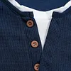 Men's Casual Waffle Country Western Patchwork Neck Long Sleeves Henley T Shirt With Chest Pocket by Inlyline