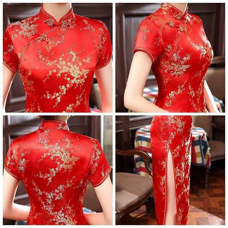 Plus size  plum blossom, brocade fabric long Qipao