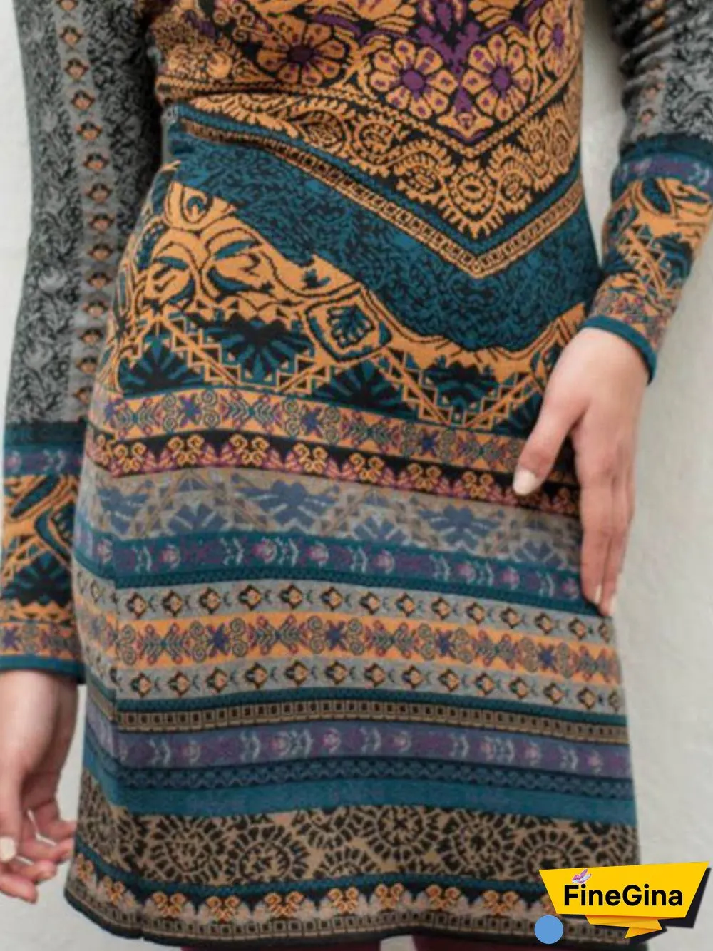 Gray Long Sleeve Cotton Casual Knitting Dress