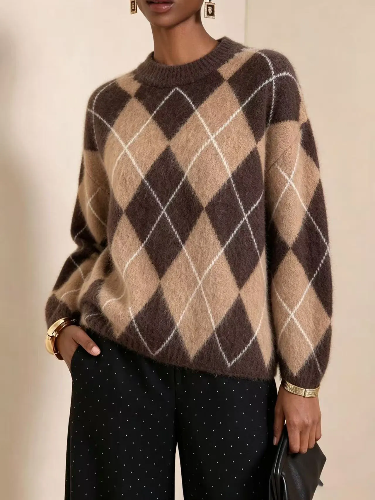Women's Round Neck Long Sleeve Loose Drop Shoulder Pullover