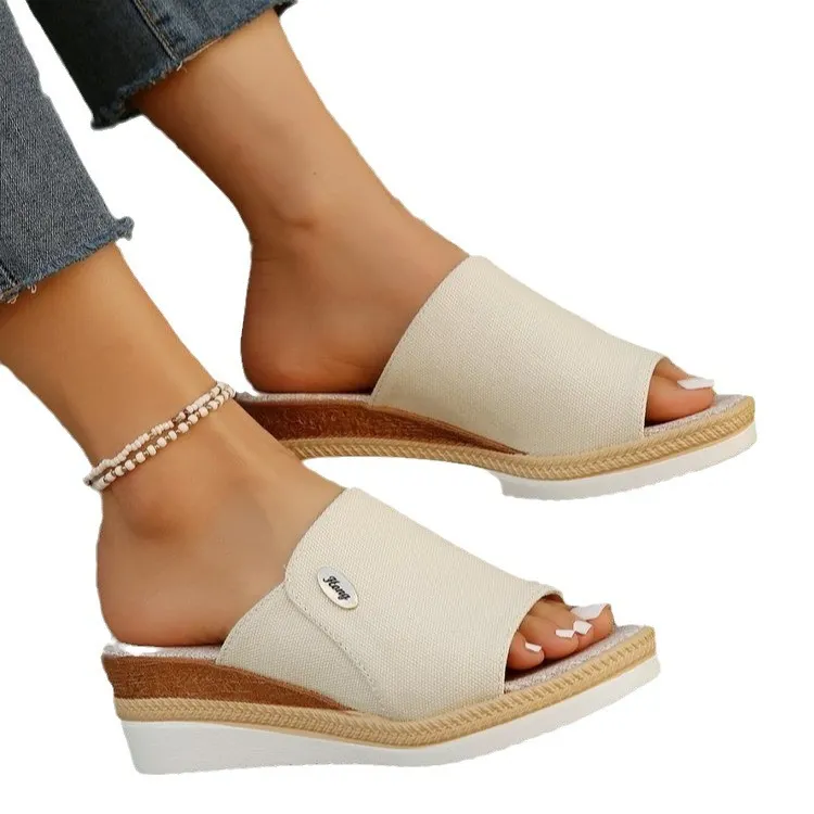 Breakj Breakj New Summer Women's Slope And Thick Bottom Fish Mouth Slippers Large Code With Slope And Slippers Women