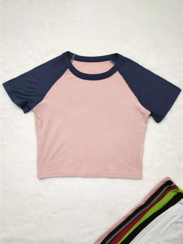 Minimalist Contrast Color Split-Joint Skinny T-Shirt