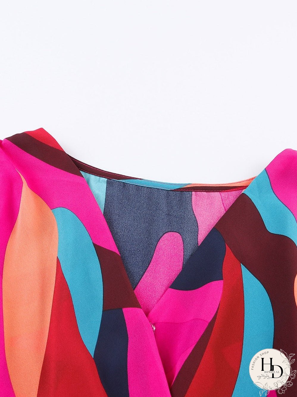 Lapel Print Lace-Up Long Sleeve Dress