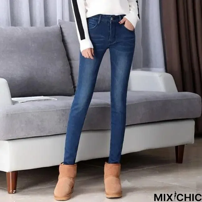 Plush thick jeans