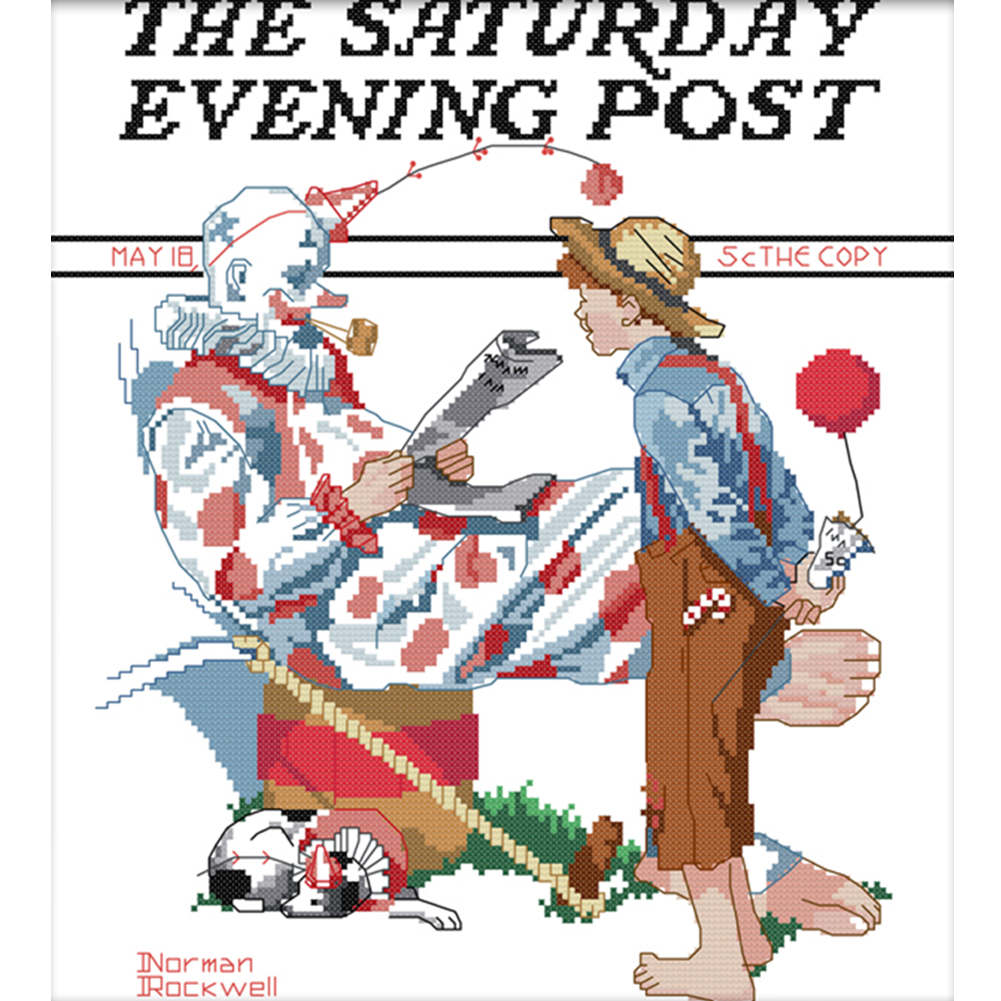 

Boy and Clown - 14CT Stamped Cross Stitch - 36*38CM, 501 Original