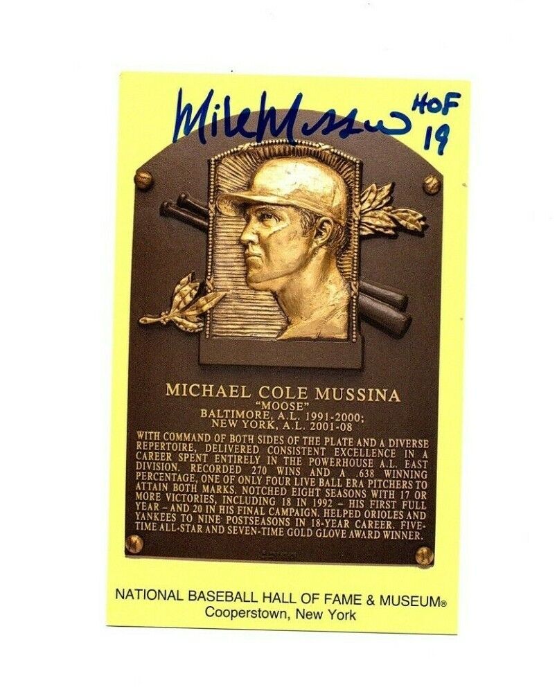 Mike Mussina Signed Hall Of Fame Plaque Postcard HOF 19 Autograph Orioles Yanks+