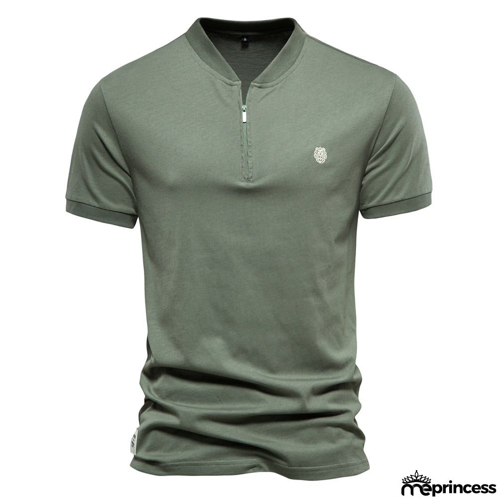 Men's Cotton V-Neck Short Sleeves Solid Pattern Trendy T-Shirt