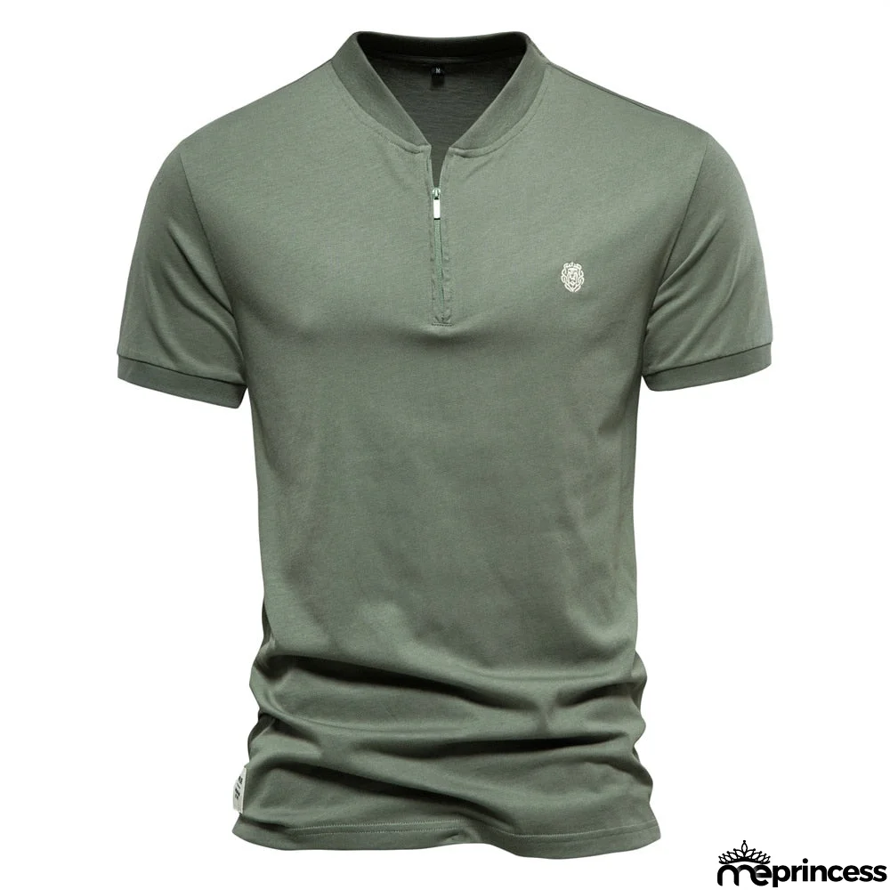 Men's Cotton V-Neck Short Sleeves Solid Pattern Trendy T-Shirt