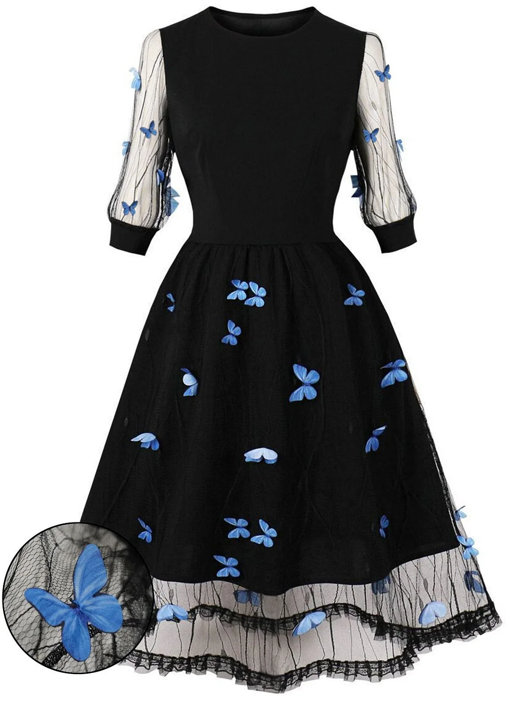 Black 1950s Lace Butterfly Swing Dress