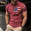 Men's T-Shirt Polo Vintage American Flag Independence Day Short Sleeve Outdoor Summer Daily Top Navy Blue Black Khaki by Inlyline