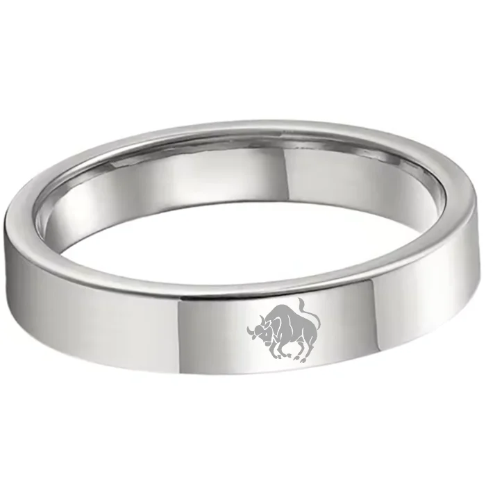 Taurus Tungsten Carbide Rings Sliver Flat Wedding Bands Comfort Fit Men and Women 4MM 6MM 8MM