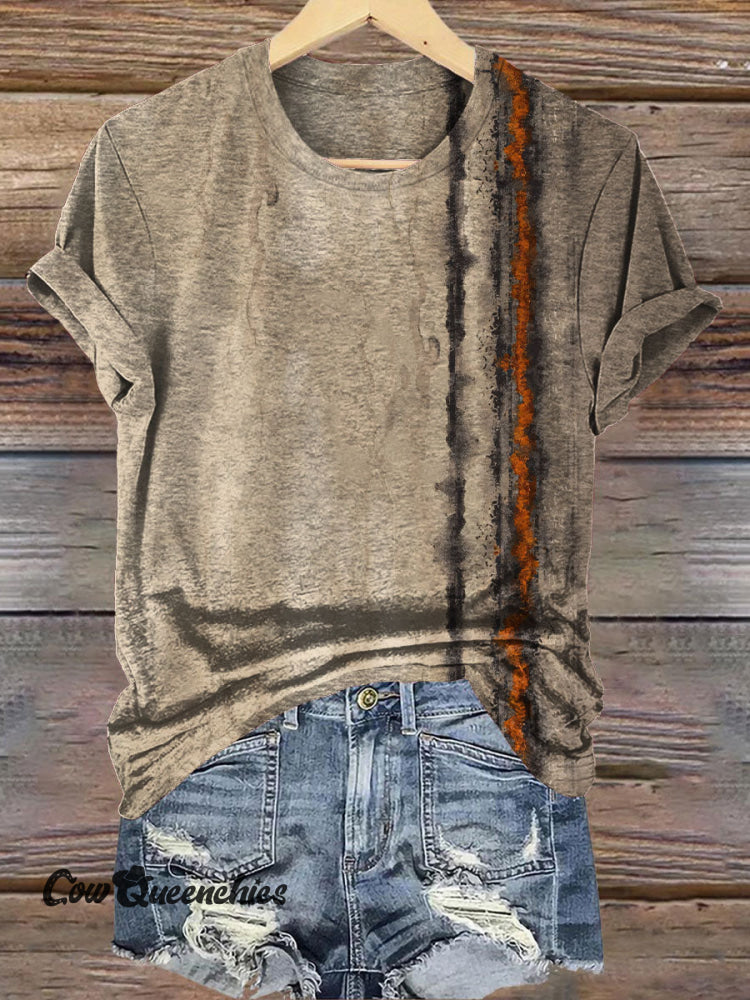 Vintage Stripe Textured Print T-Shirt Khaki / S