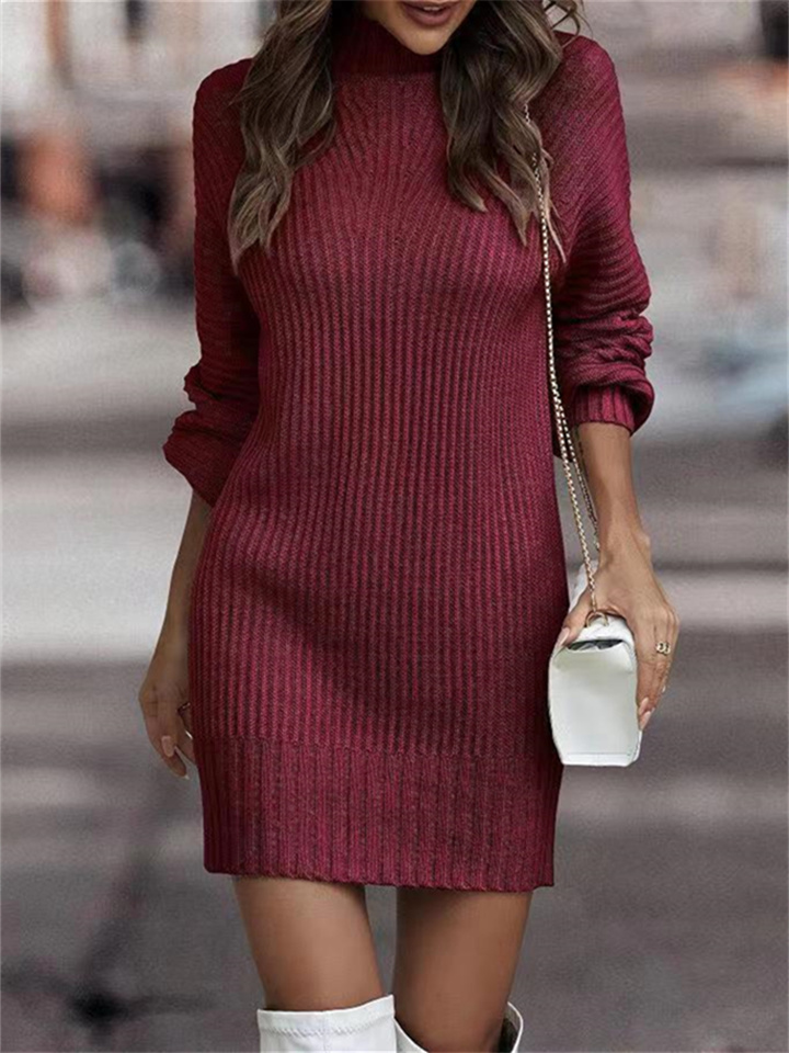 Autumn and Winter New Solid Color High-neck Long-sleeved Knit Sweater Temperament Commuter Sweater Women's Clothing