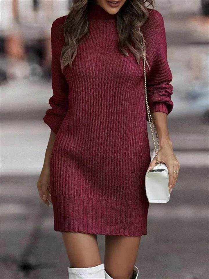 Autumn and Winter New Solid Color High-neck Long-sleeved Knit Sweater Temperament Commuter Sweater Women's Clothing-Cosfine