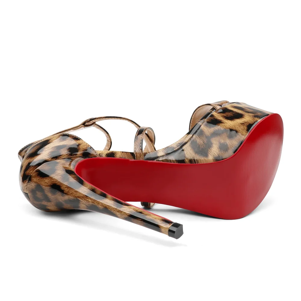 150mm Women's Open Toe Platform Sandals Ankle Strap High Heel Patent Red Bottom Summer Shoes-MERUMOTE