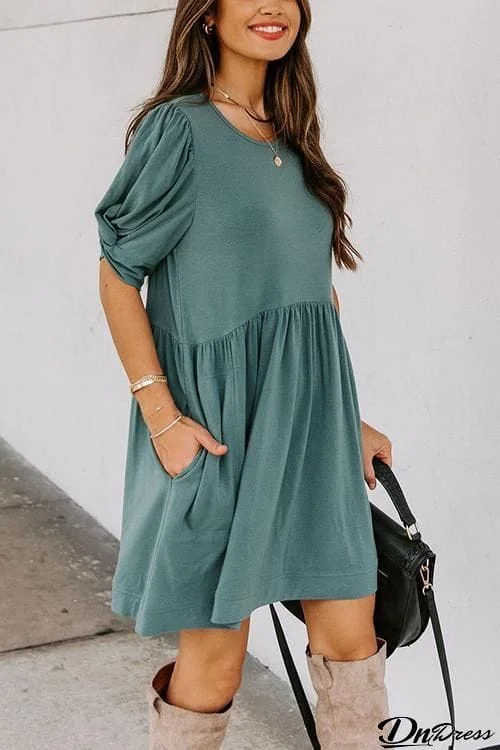 Solid Half Sleeve Mini Dress