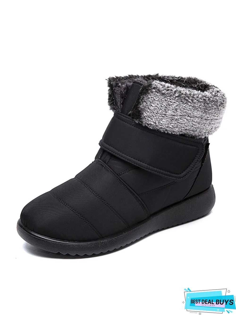 Faux Fur Cuff Snow Boots with Hook and Loop