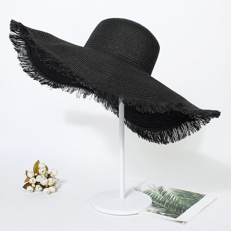 Unisex Minimalist Solid Color Wide Eaves Straw Hat