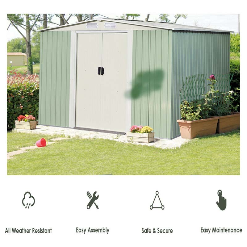 Eletriclife 8 x 8 feet Outdoor Garden Metal Storage Shed with Sliding Door