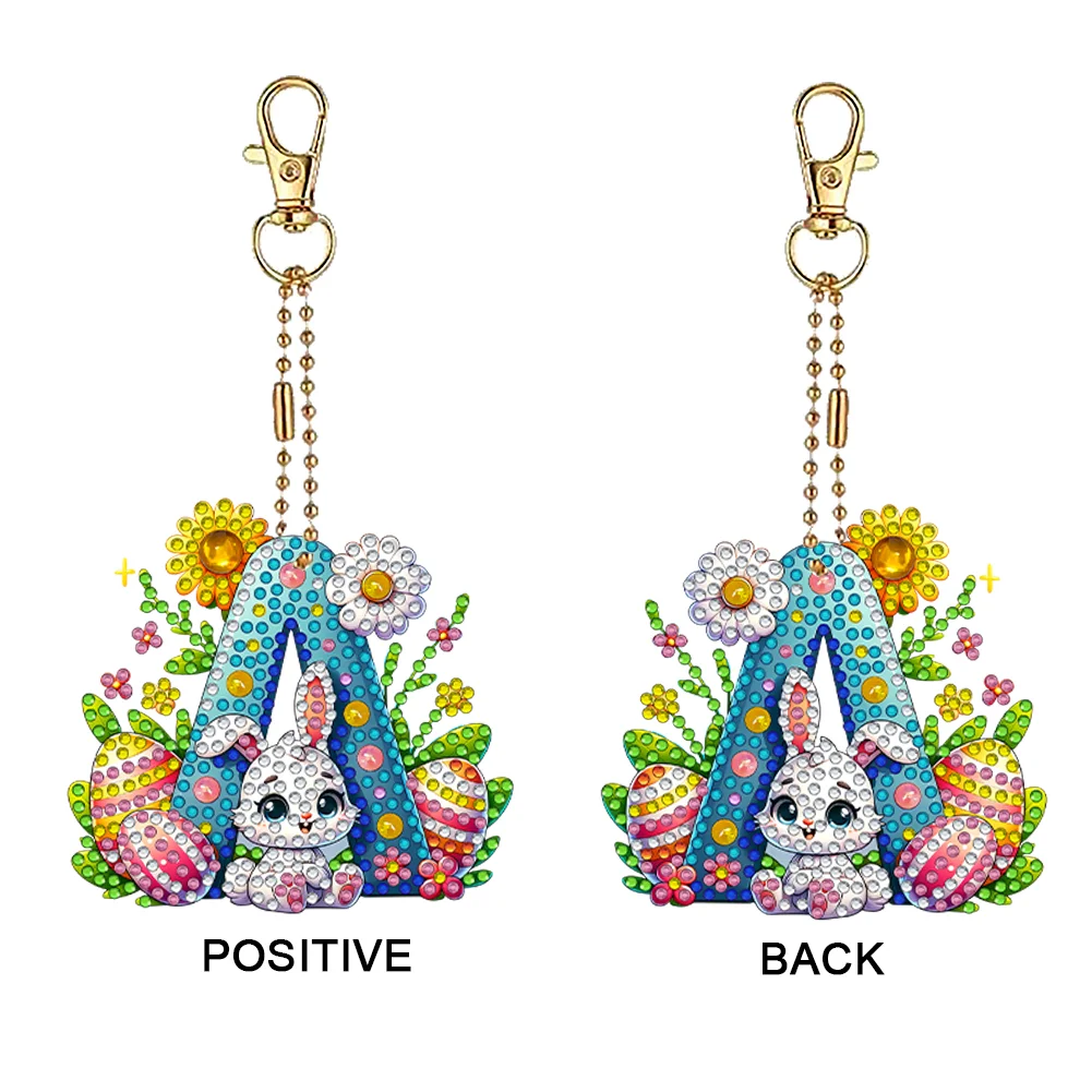 DIY PET Double Sided Special Shaped Easter Alphabet A Diamond Painting Keychain