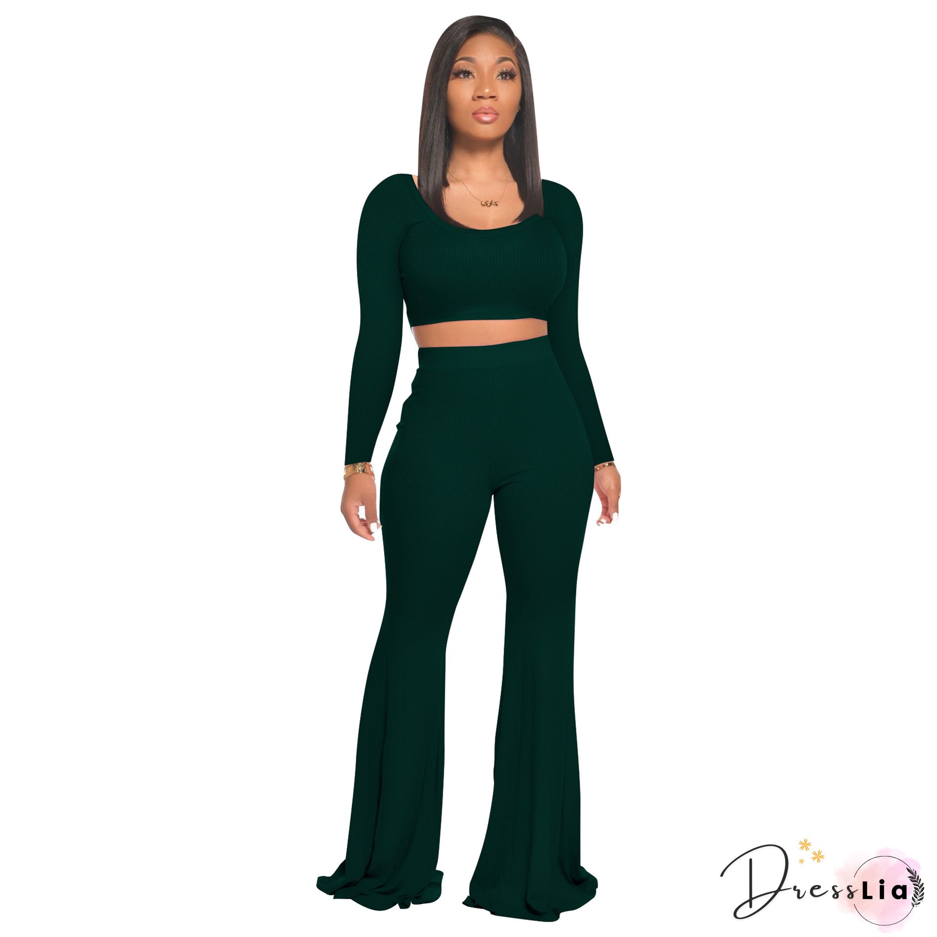 Turtleneck T-shirt Pleated Pants Two Piece Set