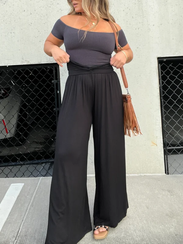 Twist Slit Wide Leg Pants Casual Bottoms