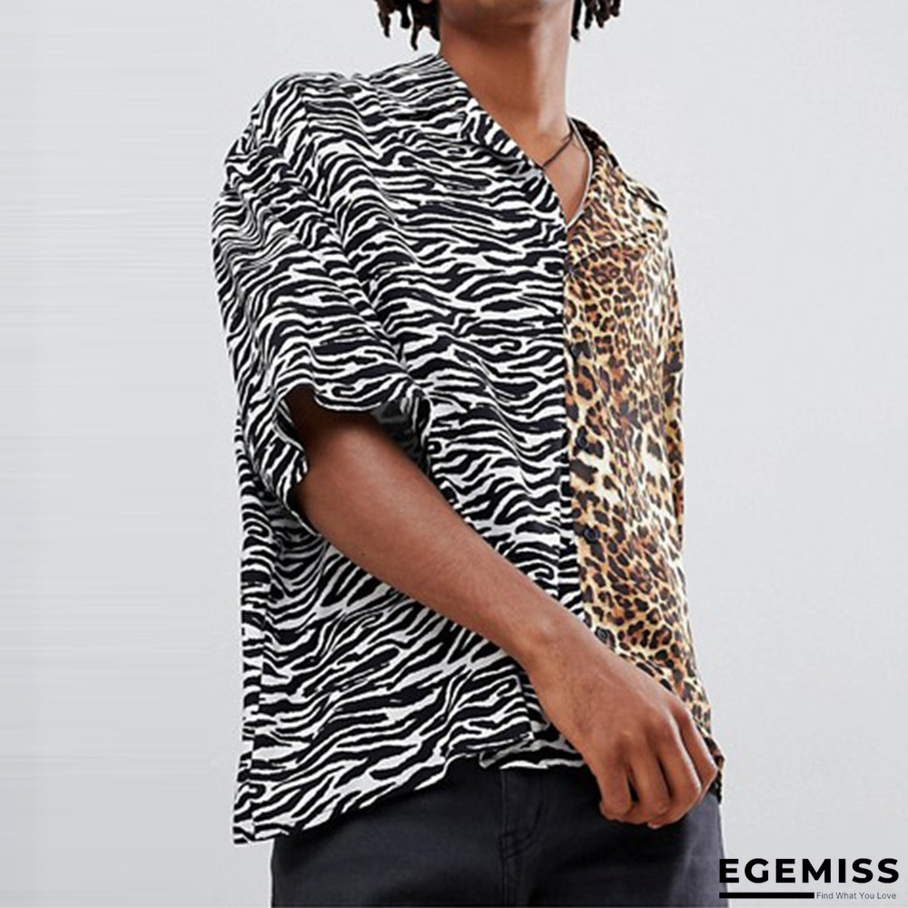 Short Sleeve Animal Leopard Printed Shirt Men Lapel Neck Streetwear | EGEMISS