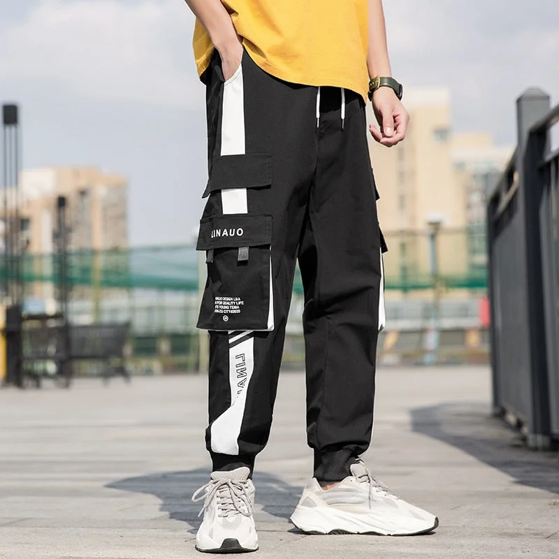 Men side pocket overalls black casual jogging pants spring and summer men pants trousers men fashion casual street pants