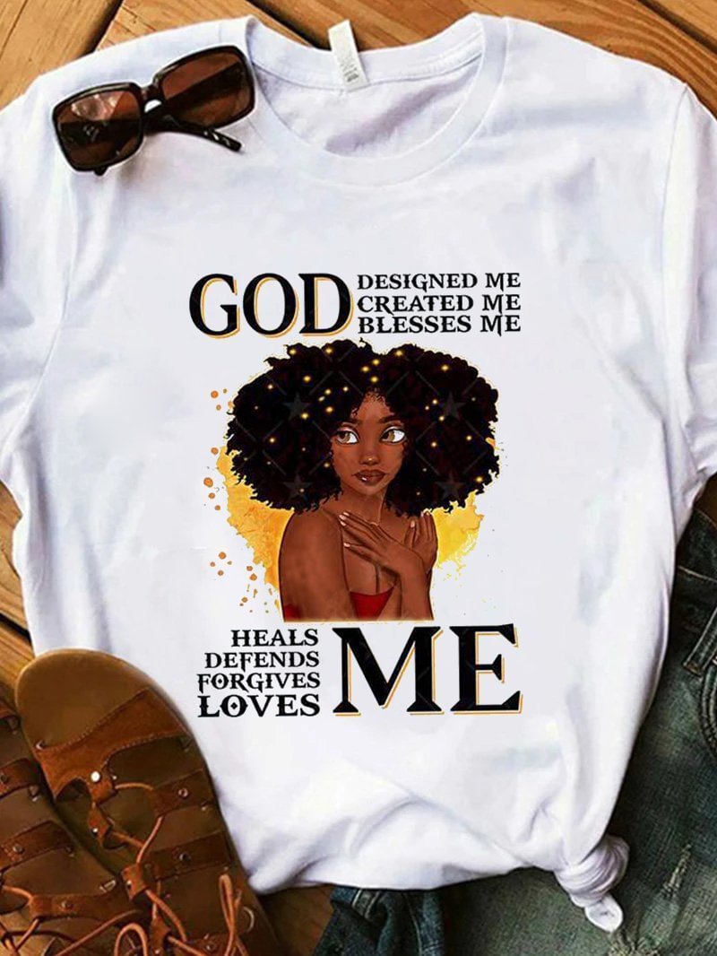 Letters Black Girl Print Short-sleeved T-shirt