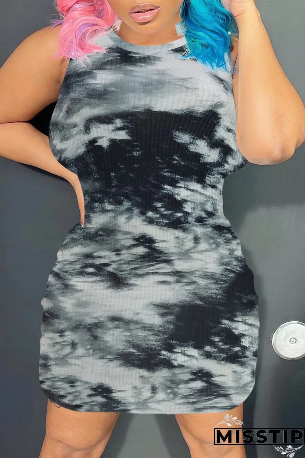 Pink Casual Print Tie Dye Basic O Neck Sleeveless Dress Dresses