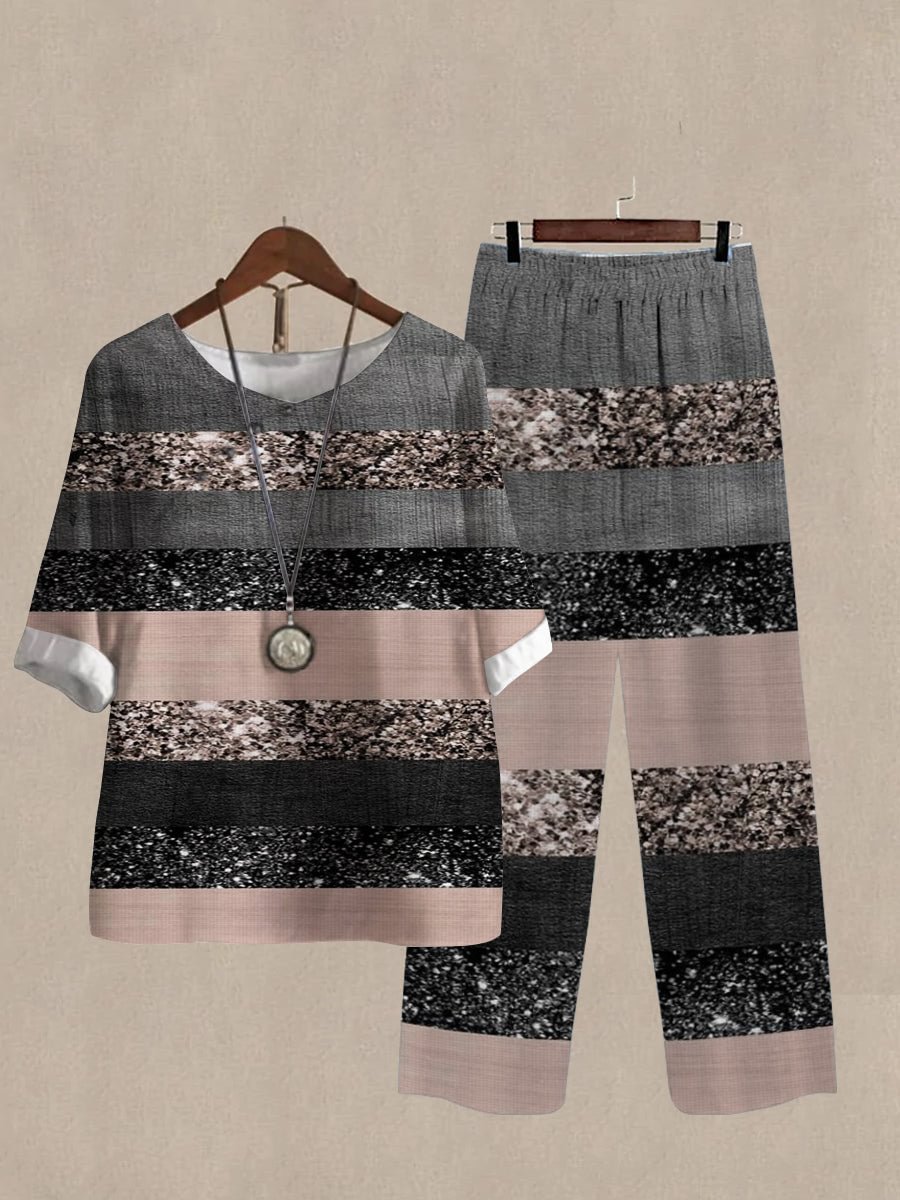 Linen Casual Women's Color Block Multicolor Print Two Pieces Set