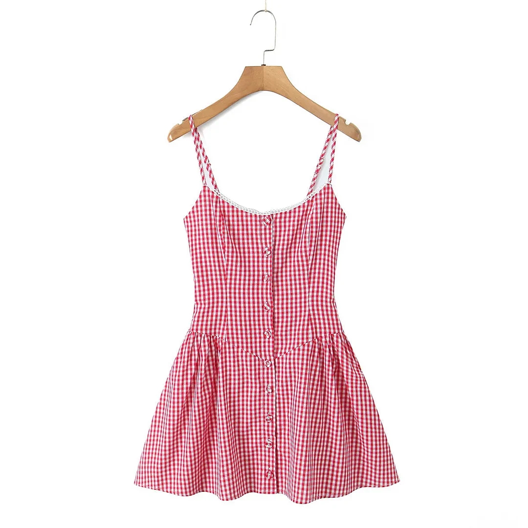 Toloer Gingham Plaid Strap Mini Dress-Outfit Ideas