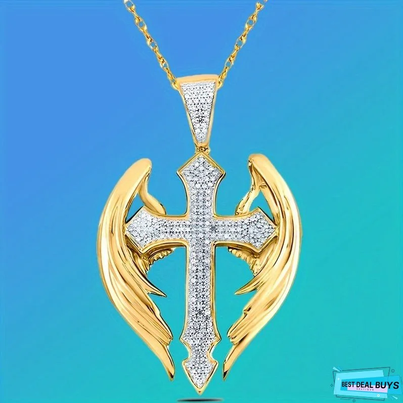 Angel Wings Cross Pendant Necklace, Elegant Style Fashionable Unisex Jewelry Accessory, Ideal Anniversary & Birthday Gift