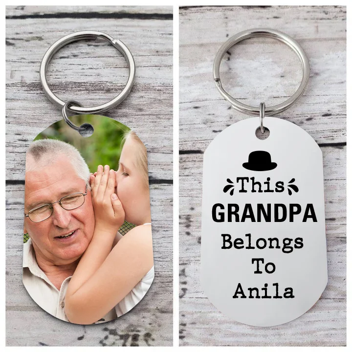 Personalized Grandpa and Grandchildren Photo Keychain Gift-This GRANDPA Belongs To-Custom Special Keychain Gift For Grandpa