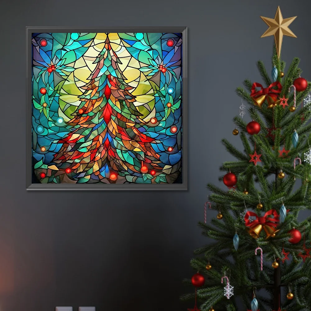 Diamond Painting - Full Round Drill - Stained Glass Xmas Tree(Canvas|30*30cm)