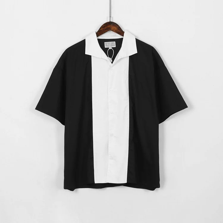 Cavempt Ce Life Cav  Empt off Center Workwear Black and White Color Matching Short Sleeve Shirt