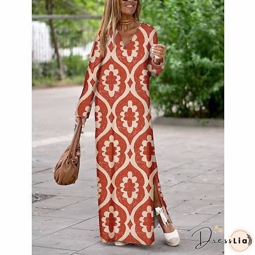 Summer New Products Fashion Printing V-neck Long Dress Women