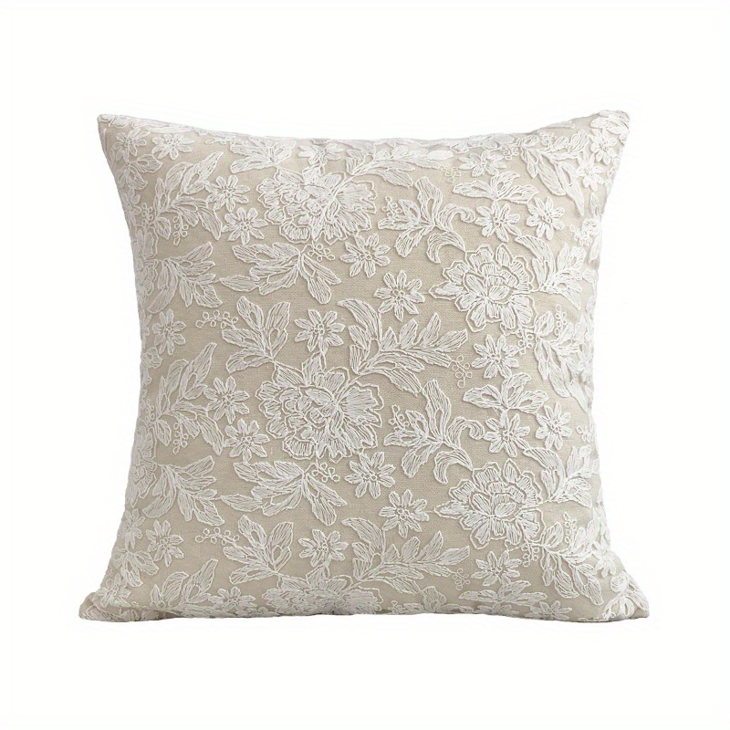 1pc Richly Embossed French Classical Lace Pillowcase - Exquisite Flower Embroidery, Pillow Cover Only - Adds Elegance to Living Room, Bed, Sofa & Home Decor