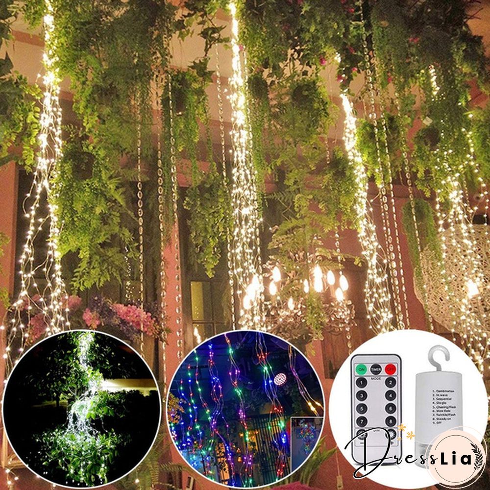 200 LEDs 10 Strands Waterproof Hanging Twinkle Fairy Lights Waterfall Vine String Lights Battery Operated Silver Wire Branch lights with Remote Timer for Garden Outdoor Bedroom Party Christmas Tree