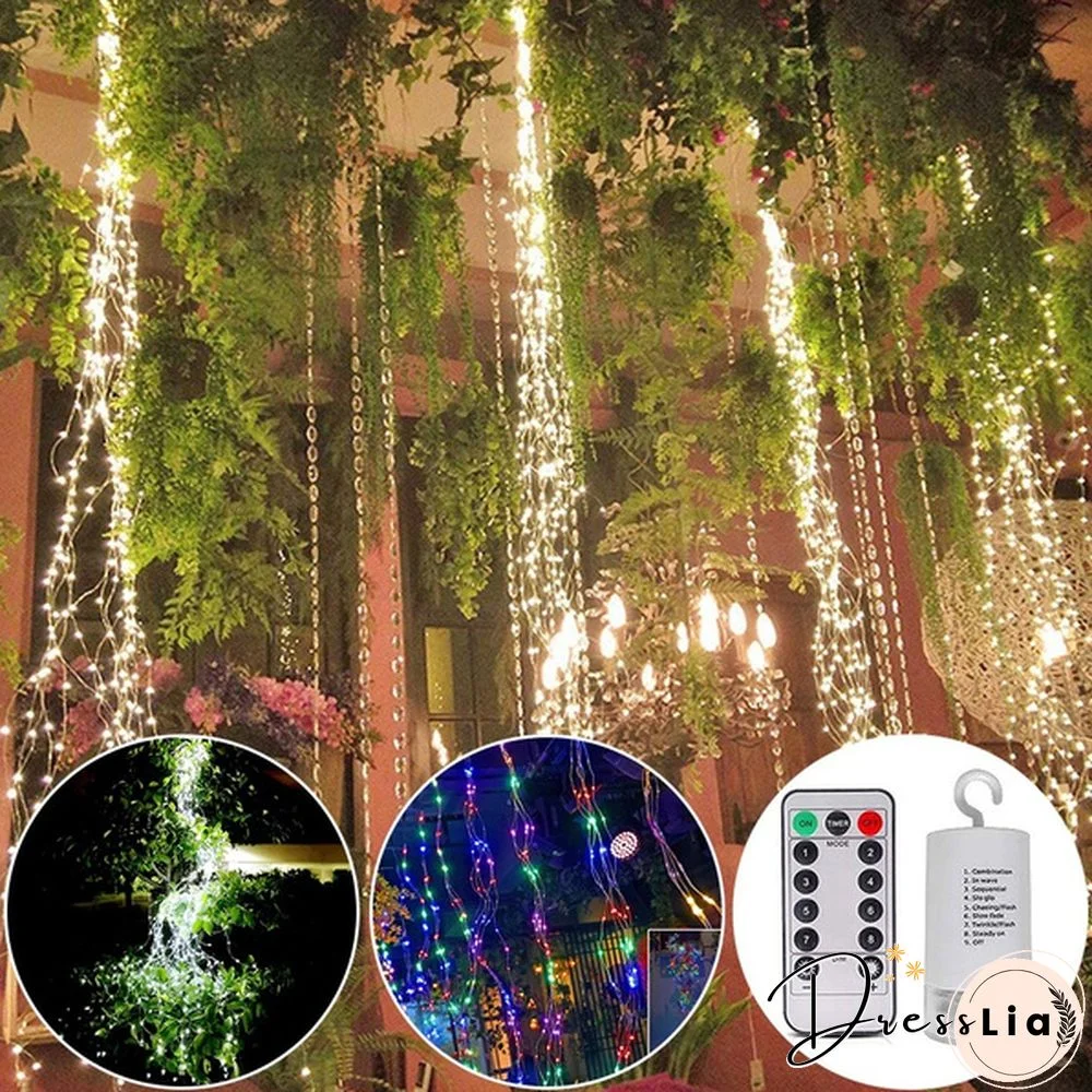 200 LEDs 10 Strands Waterproof Hanging Twinkle Fairy Lights Waterfall Vine String Lights Battery Operated Silver Wire Branch lights with Remote Timer for Garden Outdoor Bedroom Party Christmas Tree