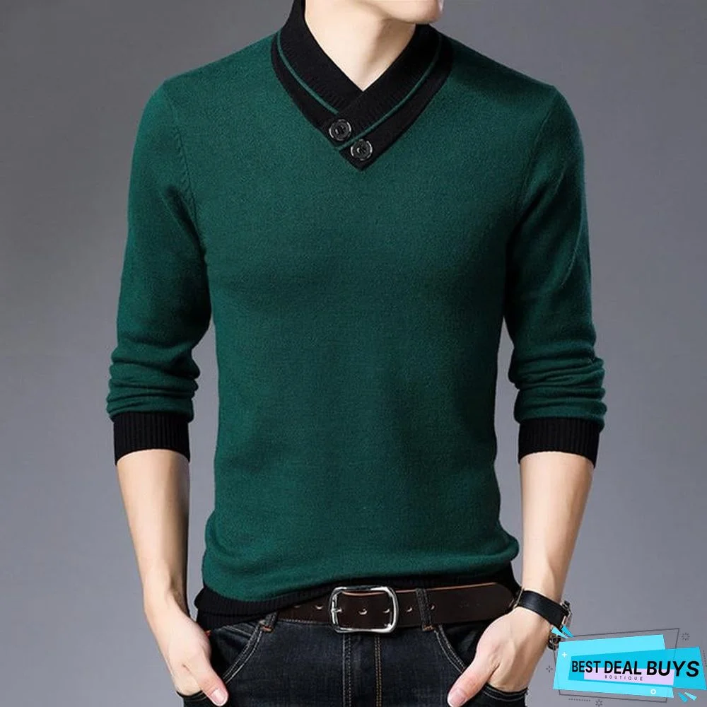 Sweater Men Autumn Winter Thick Warm Cashmere Wool Pullover Men Button Turtleneck Pull Homme Knitwear Tops