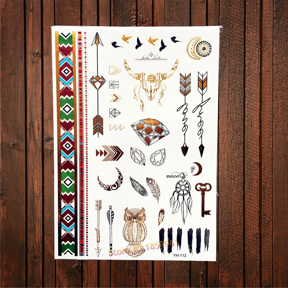 Sexy Leopard Print Tattoo Gold Metallic Wing Design Temporary Tattoo Sticker Women Body Art Waterproof Fake Tatoo Decals AYS-125