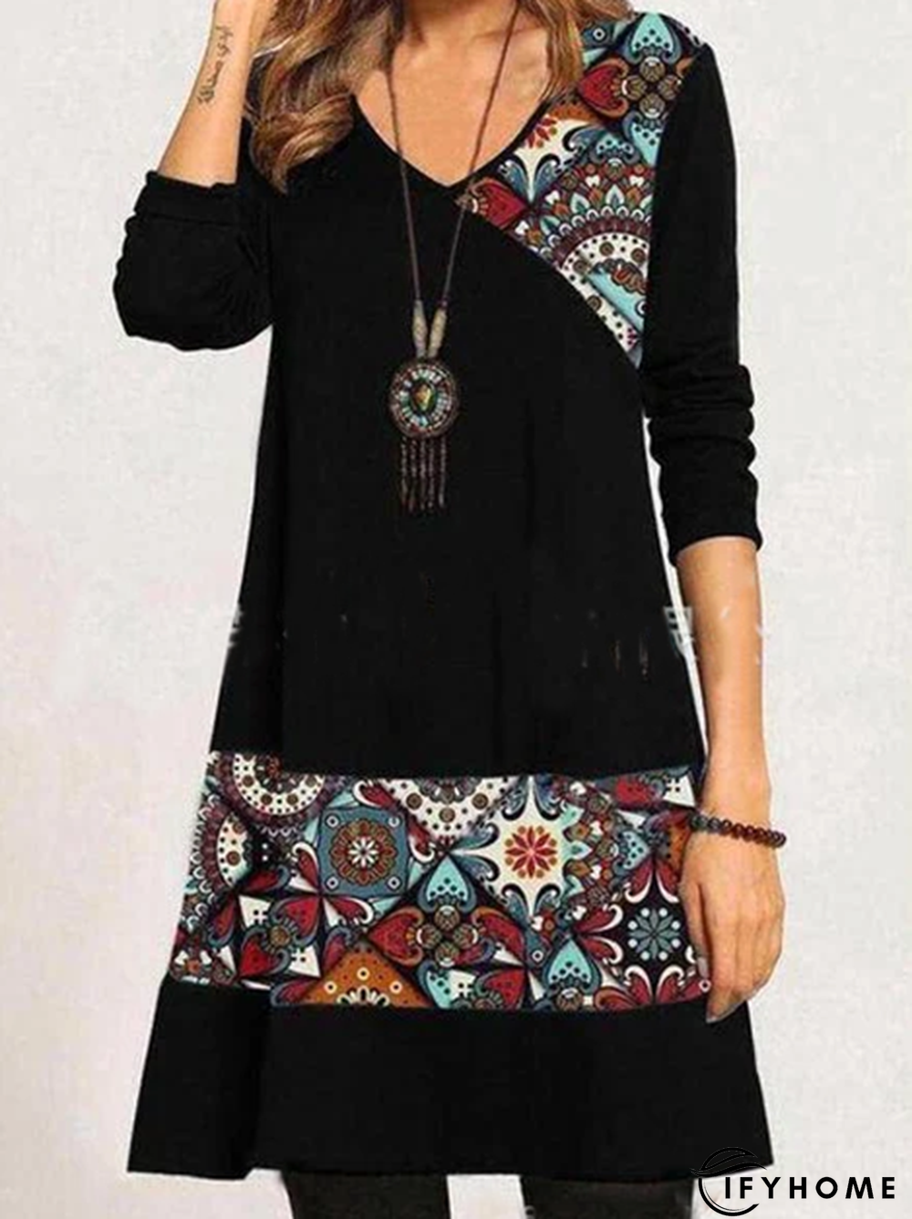 Tribal Long Sleeve Weaving Dress | IFYHOME