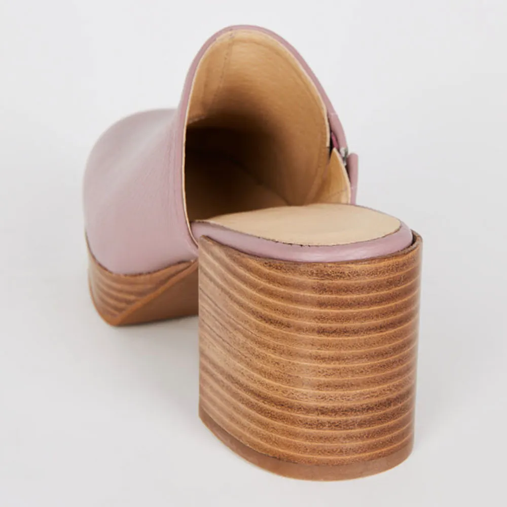 Light Purple Round Closed Toe Chunky Heel Clog Mules for Women