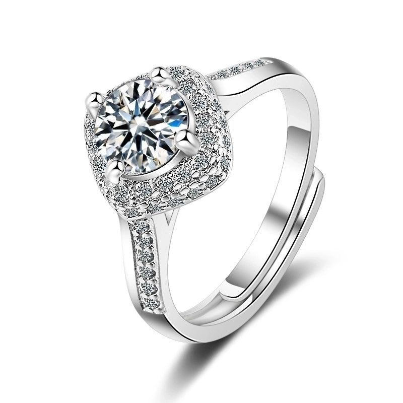 Copper White Gold Plated Inlay Geometric Zircon Adjustable Ring