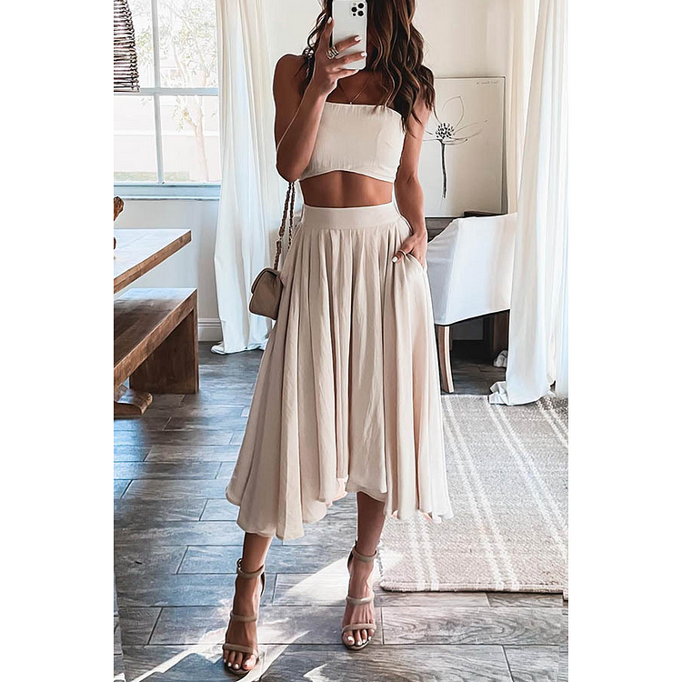 Fashion  Solid Color Sling Two Piece Set